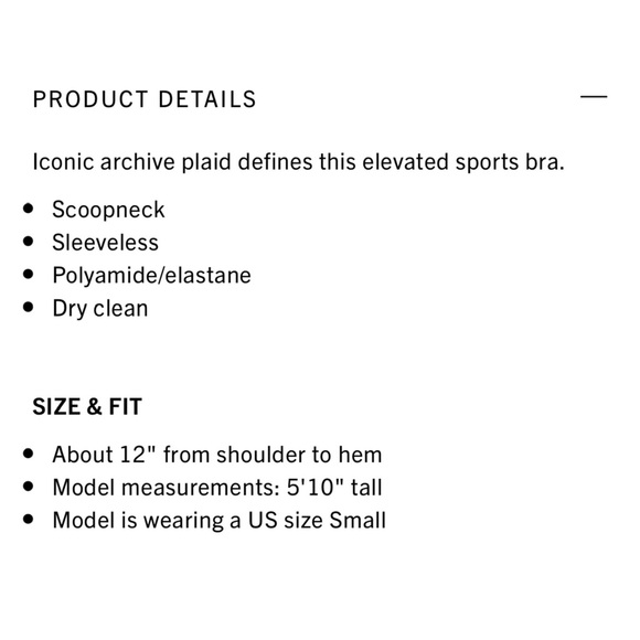 NWT! Burberry Vintage Check Sports Bra (XL) - Picture 5 of 5